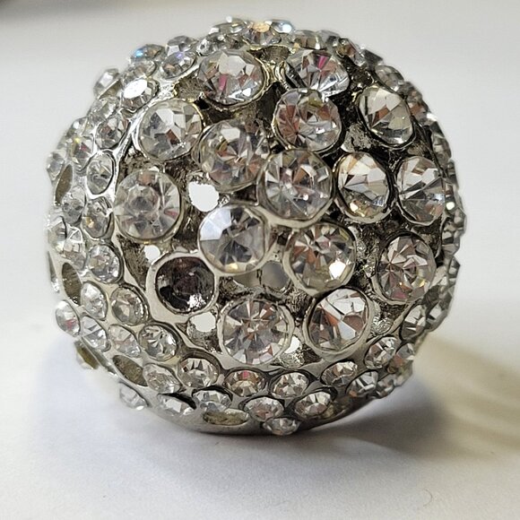 Large Silver Dome Cocktail Fashion Ring Size 5.5 - Picture 2 of 11